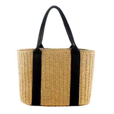 China 2021 New Fashion Rattan Style Natural Style Braided Item Paper Tote Handbag Shoulder Beach Straw Bag For Women for sale