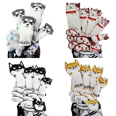 China PU Leather Golf Head cover club Hi Kitty husky Akita Golf Club Cover Driver Wood Utility Putter Mallet Iron Set Iron Cover for sale