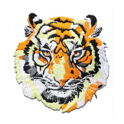 China Tiger Head Motif Embroidery Patch Viable Wholesale Custom Made With Glue Back Embroidered Badge Embroidery Patches for sale