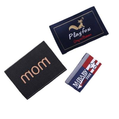 China Viable Custom Brand Made Apparel Neck Taggs Polyester Damask High Density Cotton Woven Garment Label for sale