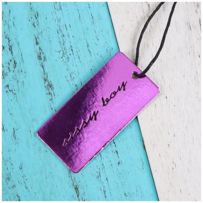 China Other Custom Luxury Biodegradable Embossed Kraft Paper Clothing Hang Tags String Pink Designer Swing Clothing Hang Tags for sale