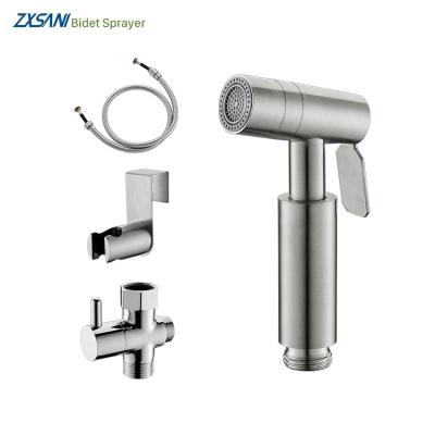 China 2 Jet Fashion Stainless Steel Brushed Nickel Water Adjustable Pressure Control Handheld Bidet Sprayer For Toilet for sale