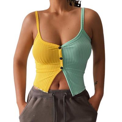 China 2021 summer QUICK DRY fashionable simple slim fit knit cropped tank top colorful buttons halter tank top for sale