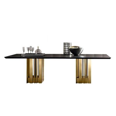 China Stone Style Stainless Steel Design Dining Room Furniture Marble/Agglomerate Top Italian Dinner Use 10 Seater Dining Table Luxury For Home for sale