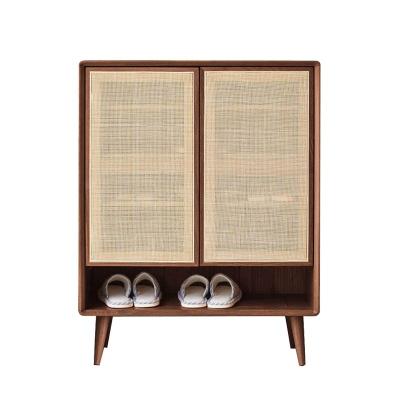 China Modern Nordic Large Modern Organizer Rustic Wooden Rack Shoe Rack Shoe Cane Storage Cabinet Living Room Rattan Styling Cabinet for sale