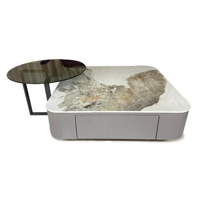 China Modern Contemporary Glass Marble Stone Nesting Coffee Table Metal Side Nesting MDF Wooden Nest Table Set Table Set for sale