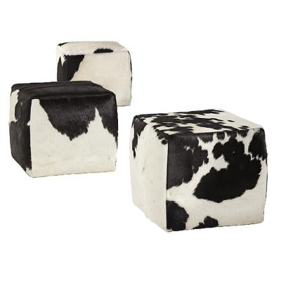 China Whip seat step foot stools cowhide leather pouf living room stool nordic modern stool for sale