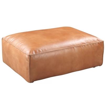 China European Style Large Ottoman Style Frame Stool Solid Wood Extra Seating Stool Leather Foot Stool Living Room Leather Stools for sale