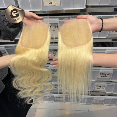 China No Hair Shedding Weft Ready To Ship Straight 100% Sheer Virgin Human Hair Bodywave 613 Lace 5x5 Lace Closure for sale