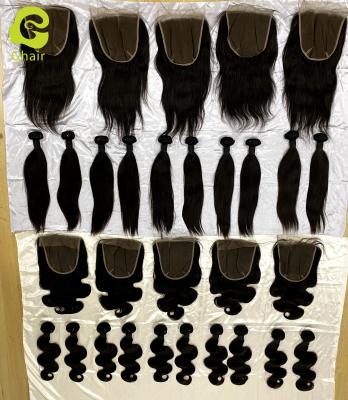 China No Shedding Hair Weft In Stock Hair Silky Straight Soft 12 14 Inches Pre Plucked Transparent 7x7 Lace Closure for sale