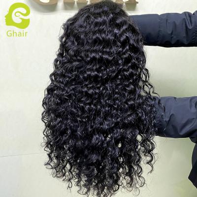 China Ghair Wholesale Price 9A 150% Density 5x5 Lace Soft And Smooth Transparent Wig, Cuticle Virgin Raw Hair Deep Wave Wig for sale