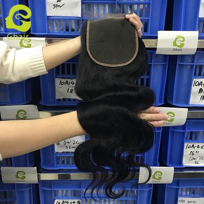 China No Hair Grade 10A+ Lace Closure Body Wave 5*5 100% Virgin Virgin Hair Sheer Hot Sale 10-20' Weft for sale