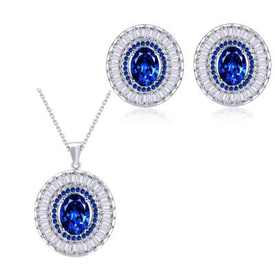 China Wholesale Lead Free Luxury Sapphire Shape CZ Oval Zircon Platinum Plated Wedding Banquet Necklace Earrings Jewelry Set for sale