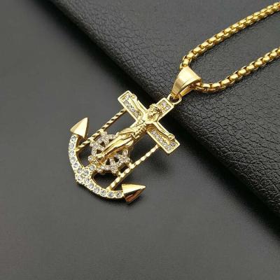 China Factory Direct Wholesale Gold Hip Hop CLASSIC Iced Out Stainless Steel Jesus Men's Anchor Pendant for sale