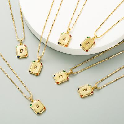 China CLASSIC Fashion Colorful Zircon A to Z Letters Adjustable Necklace Gold Plating Necklace Pendant Real for sale