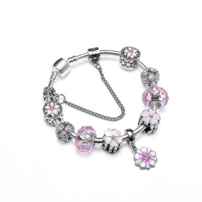 China High Quality Environmental Friendly Crystal Charm Pink Bracelet With Flower Pendant Gift For Women for sale