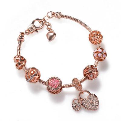 China New Popular Fashion Diy Hollow-out Environmentally Friendly Rose Gold Charm Heart-Bracelet Heart Bead Bracelet for sale