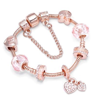 China FASHIONABLE Gifts Ins Fashion Rose Gold Heart Bracelets Charm Crystal Bracelet for sale