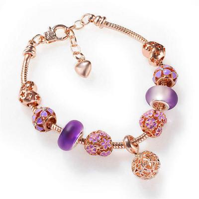 China New Popular Fashion Hollowed- Lead Free Rose Gold Charm Bracelet DIY Beaded Bracelet Bangle for sale