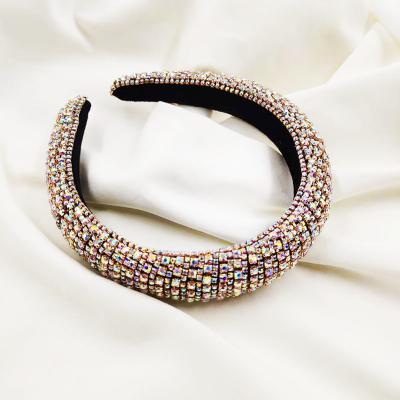 China Sparkle Trendy Diamond Designer Headbands Luxury Women Bride Wedding Baroque Rhinestone Rhinestone Jewelry Adorned Headband for sale