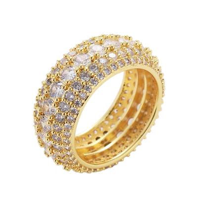 China Lead Free Fashion Selling Hiphop Luxury 18k Gold Plated Iced Out Royal Lab CZ Unisex Diamond Wedding Engagement Band Ring for sale