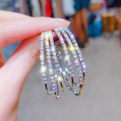 China Nickel Free Multilayer Sparkle Diamond Hoop Earrings For Girls blingbling Three Layer Crystal Rhinestone Shiny Hoop Earrings for sale