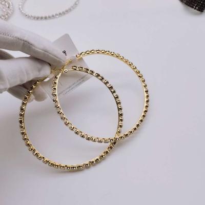 China Nickel Free European 18k Gold Plated Sparkly Earrings Large 9cm Rhinestone Crystal Hoop Earrings 7cm 8cm Big Circle for sale