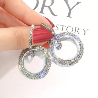 China Fashion Gold Material Environmental Friendly Jewelry Plated Aretes Diamond Drop Earring Double Hoop Elegant Rhinestone Circle Earring for sale