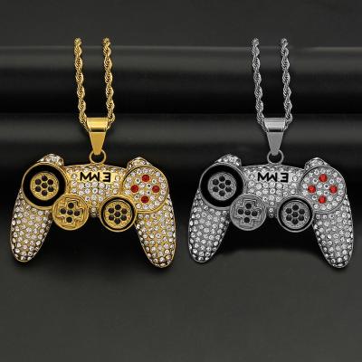 China Hip Hop Hip Hop Iced Out Game Controller Stainless Steel Handle Pendant Necklace For Women Men Rhinestone Jewelry for sale