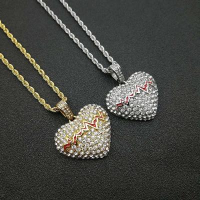 China Best Selling Lead Free Gold Plated Enamel Stainless Steel Red Broken Heart Crystal Pendant Necklace for sale