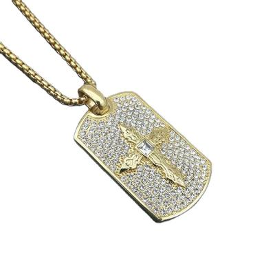 China 18K Gold Religious Diamond Stainless Steel Cross Square Cross Pendant Necklace for Men and Women for sale