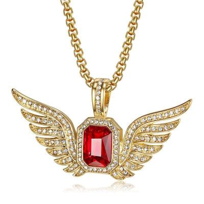 China Luxury Luxury Stainless Steel 18K Gold Plated Necklace With Shiny Iced CZ Gemstone Angle Wings Pendant Necklace For Women for sale