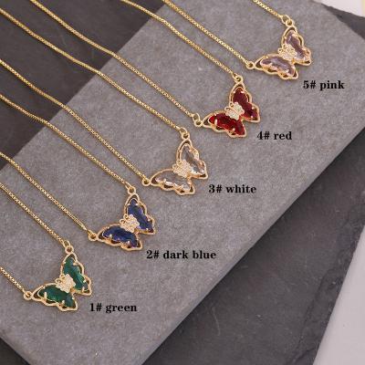 China Wholesale Vintage Diamond Chocker Chain Crystal Gold Plated Butterfly Pendant Necklace for sale