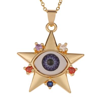 China High Quality BOHEMIA Gold Plated Copper Five-pointed Star Eye Pendant CZ Charm Pave Necklace for sale