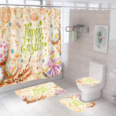 China Modern Custom Fashion Trend 3D Polyester Water Repellent Digital Printing Set 4 Pcs Shower Curtain Set for sale