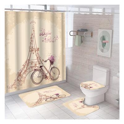 China 4 Pcs Sustainable 3D Digital Printing Polyester Fabric Shower Curtain Sets With 12 Hooks For Bathroom for sale