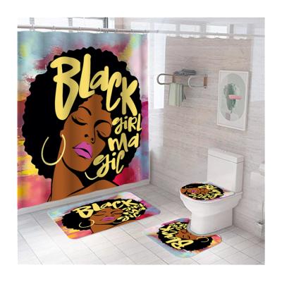 China Amazon Sustainable Hot Sale African Women Waterproof Bath Cover And Shower Curtain Set 4 Pcs Luxury For Bathroom for sale