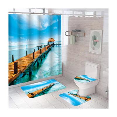 China Sustainable Wholesale Holiday Style 3D Digital Printing Bath Cover And Shower Curtain Set 4 Pcs Luxury For Bathroom for sale