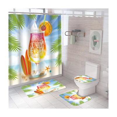 China Sustainable Wholesale Beach And Juice 3D Print Bathroom Shower Curtains And Covers Set Bathroom Set 4 Pcs for sale