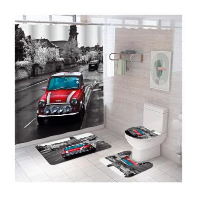 China Amazon Selling Hot Car 3D Print Bath Cover And Shower Curtain Sustainable Set 4 Pcs Luxury For Bathroom for sale