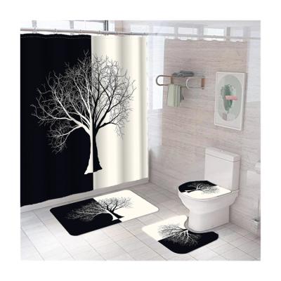 China Sustainable Wholesale 3D Tree Printing Bathroom Shower Curtains And Covers Set Bathroom Set 4 Pcs for sale