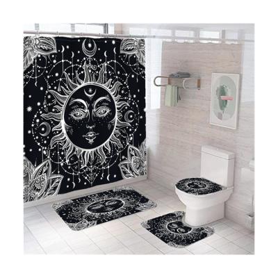 China Amazon Sun 3D Printing Rideau De Douche Bathroom Shower Curtains And Covers Set Sustainable Bathroom Set 4 Pcs S for sale