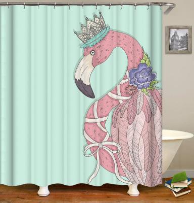 China Sustainable Flamingo 3D Digital Printing Bathroom Polyester Shower Curtain Modern Design Bathroom Curtains for sale