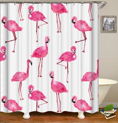 China Sustainable Wholesale Flamingo 3D Digital Printing Bathroom Polyester Shower Curtain for sale