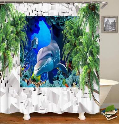 China Sustainable Ocean 3D Digital Printing Bathroom Polyester Shower Curtain for sale