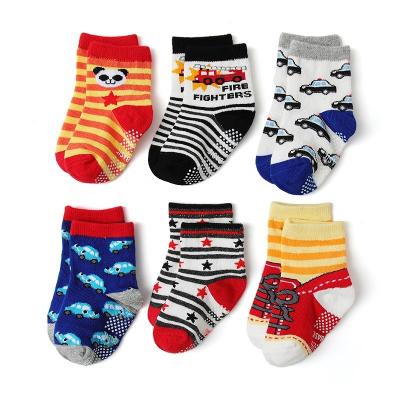 China Antibacterial 12 Pairs One Set Amazon Tube Cotton Knitted Soft Grip Kids Cartoon Anti Slip Baby Socks for sale