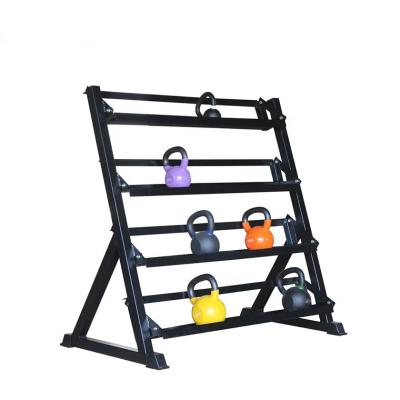 China 2 Row Gym Four Layercast Iron Vinyl Commercial Deluxe Kettlebell Storage Rack For Fitness Equipment for sale