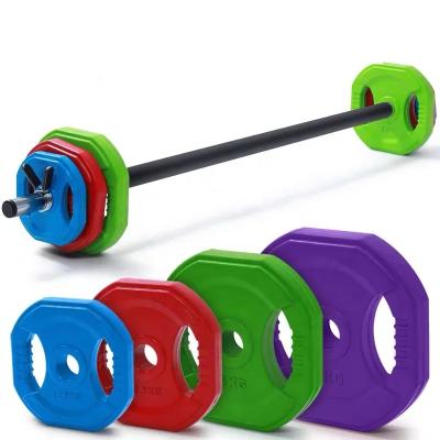 China Universal Gym Aerobic Color Rubber Coated Barbell Weight Set10kg 15kg 20kg 30kg 40kg 50kg Pump Set Fitness for sale