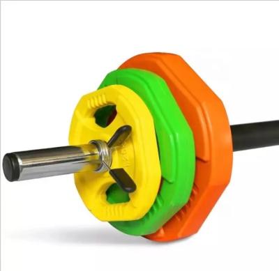 China Universal Gym Aerobic Color Barbell Weight Set 10kg 15kg 20kg 30kg 40kg 50kg Rubber Coated Body Pump Barbell Set for sale