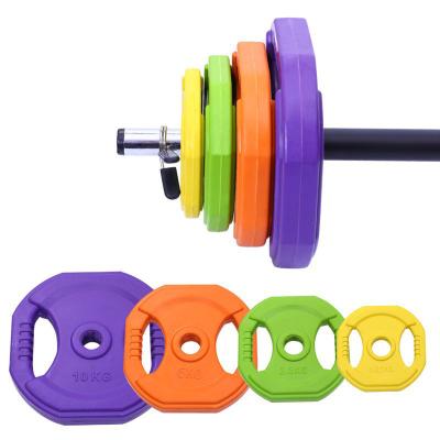 China Fitness Universal Cross Weight Set Color Barbell Cast Rubber Barbell for sale